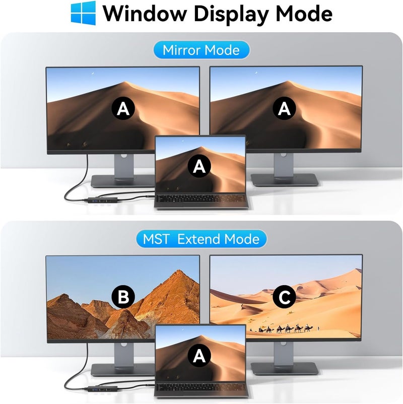 HOdo Docking Station USB C to Dual HDMI Adapter, USB-C Hub with 2 Monitors for Laptop, Dongle Adapter with Dual HDMI 4K@60 Hz, 3 USB Port,PD Compatible for Dell XPS 13/15, etc (Black) - Image 4